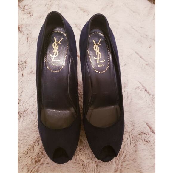 YVES SAINT LAURENT BLK SUEDE PALAIS PEEP TOE 9.5 - Picture 10 of 10